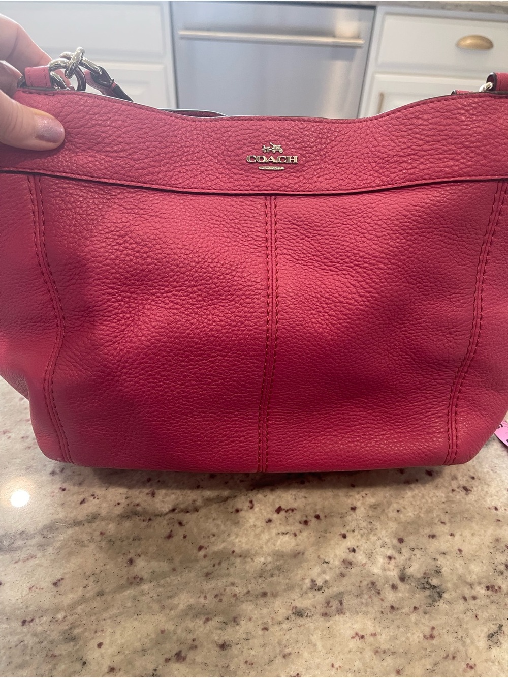COACH Pebbled Leather Shoulder Bag and matching wallet in Fuchsia Pink